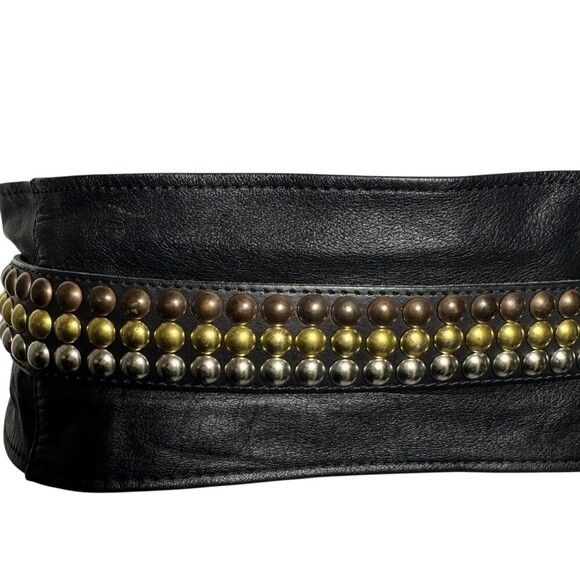 Vintage 80's very Wide Studded statement Belt womens black leather punk Sz Small - Picture 4 of 8